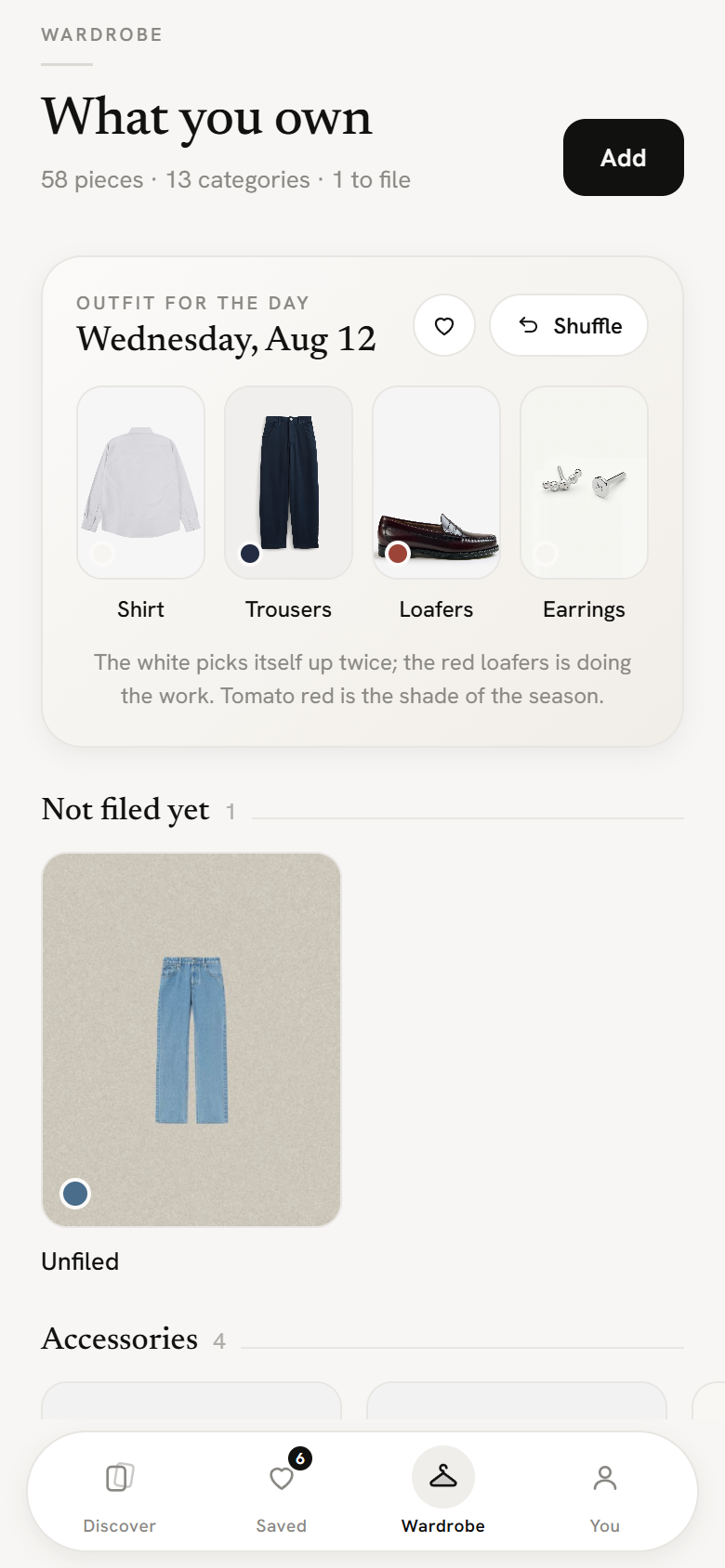 The and what you already own screen of the Ahea app