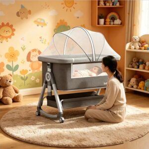 Lit de Bébé Multifonctionnel Pliable et Transportable avec Moustiquaire